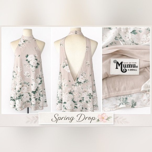 Show Me Your MuMu Dresses & Skirts - Show Me Your Mumu Floral Halter Mini Dress XS Open Back Boho Flowy Spring Summer